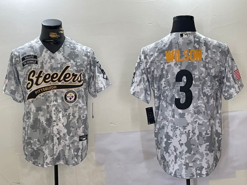 Men Pittsburgh Steelers 3 Wilson Nike Arctic Camo 2024 Salute to Service Limited NFL Jersey style 1